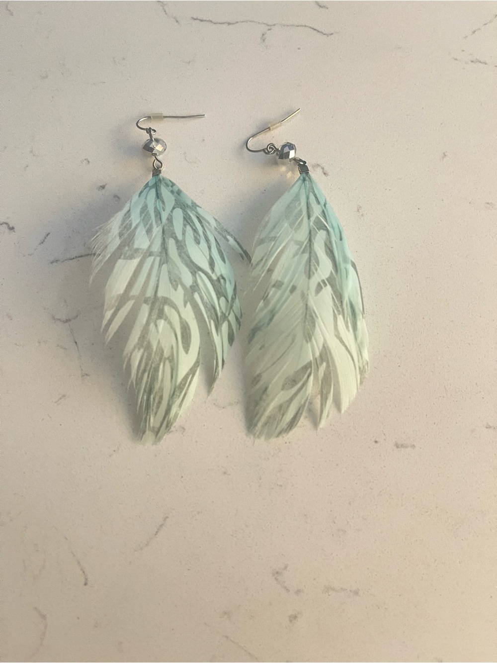 Feather Drop Earrings - Mint Green Feather Earrings